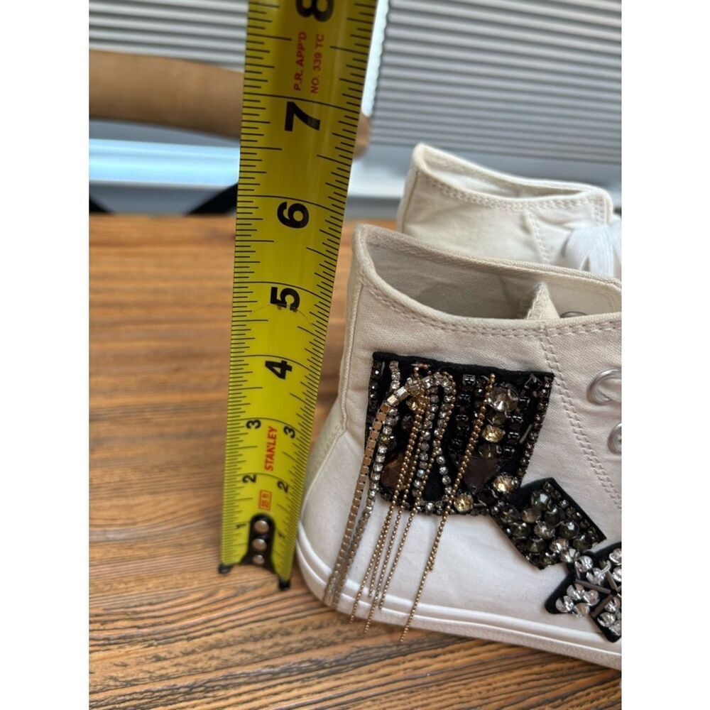 Lauren Lorraine White High-Top Sneakers with Black Beaded Patches and Chains - Picture 7 of 16